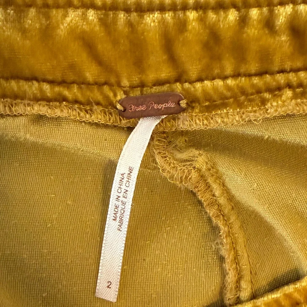 Free People Mustard Yellow Velvet Wrap Skort Side Tie Mini‎ Skirt Shorts Size 2